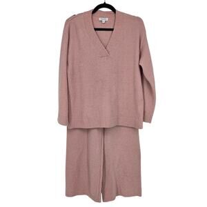 NWT Nordstrom Pink So Soft Fleece Knit V-neck Sweater & Pants Lounge Set Size S